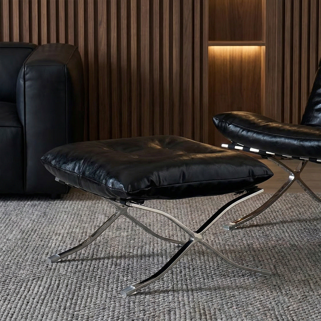 Mid-Century Retro Barcelona Chair, Top-Grain Leather Ergonomic Lounge Chair, Sturdy Metal Frame Modern Minimalist Single Sofa Chair for Living Room Bedroom