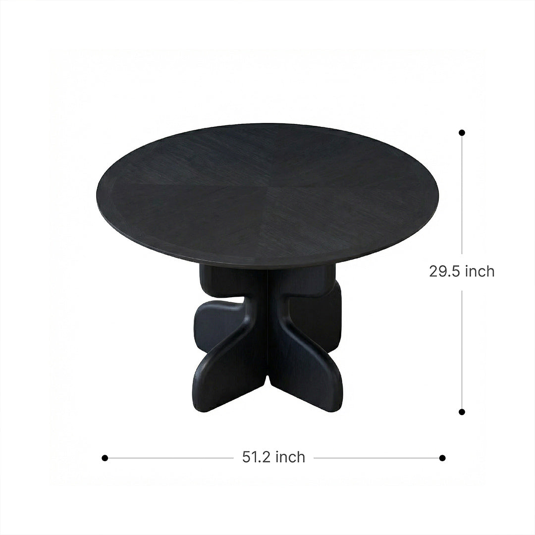 Baroque French Retro Round Dining Table, Fan-Shaped Wood Inlay Solid Wood Black Table, Designer Style for Small Space Kitchen Living Room