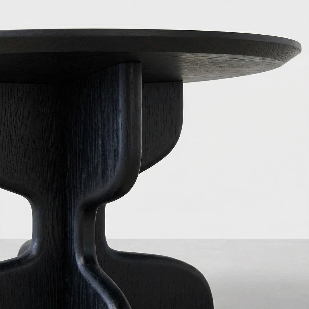Baroque French Retro Round Dining Table, Fan-Shaped Wood Inlay Solid Wood Black Table, Designer Style for Small Space Kitchen Living Room