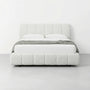 Modern Minimalist Cream Shell Upholstered Bed, Waterproof Chenille Fabric Soft Headboard Bed, Sturdy Solid Wood Slats Noise-Free Double Bed