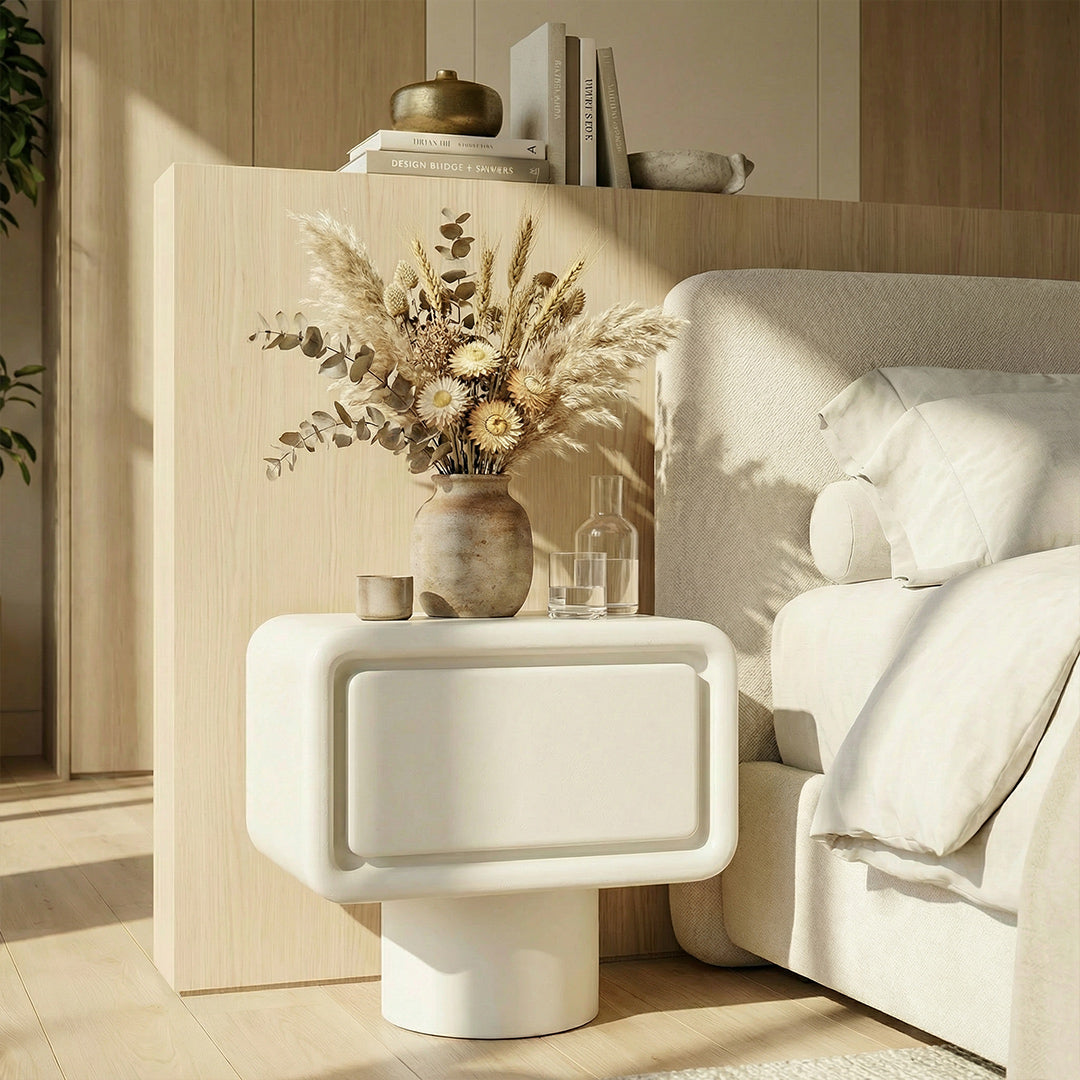 Cream Style Storage Cabinet with Rounded Edges, Eco-Friendly Matte Baked Paint, Sturdy Solid Wood Frame Organizer for Bedroom Living Room