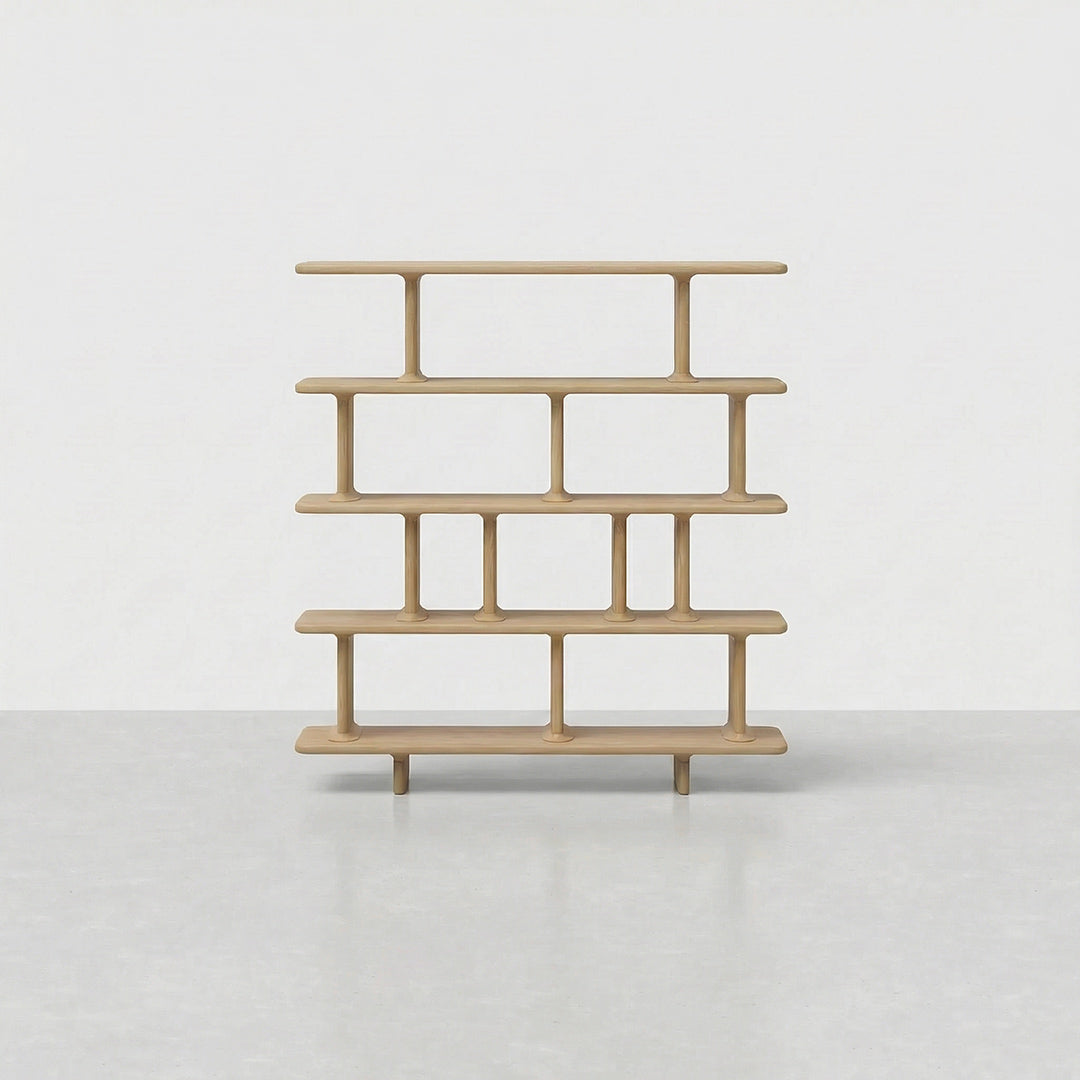 French Retro Solid Ash Wood Bookshelf, Wall-Leaning Floor Open Storage Shelf, Designer Display Rack for Living Room
