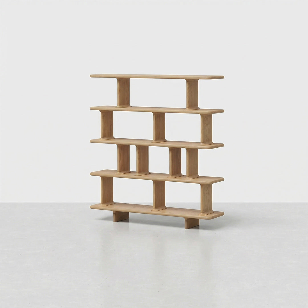 French Retro Solid Ash Wood Bookshelf, Wall-Leaning Floor Open Storage Shelf, Designer Display Rack for Living Room