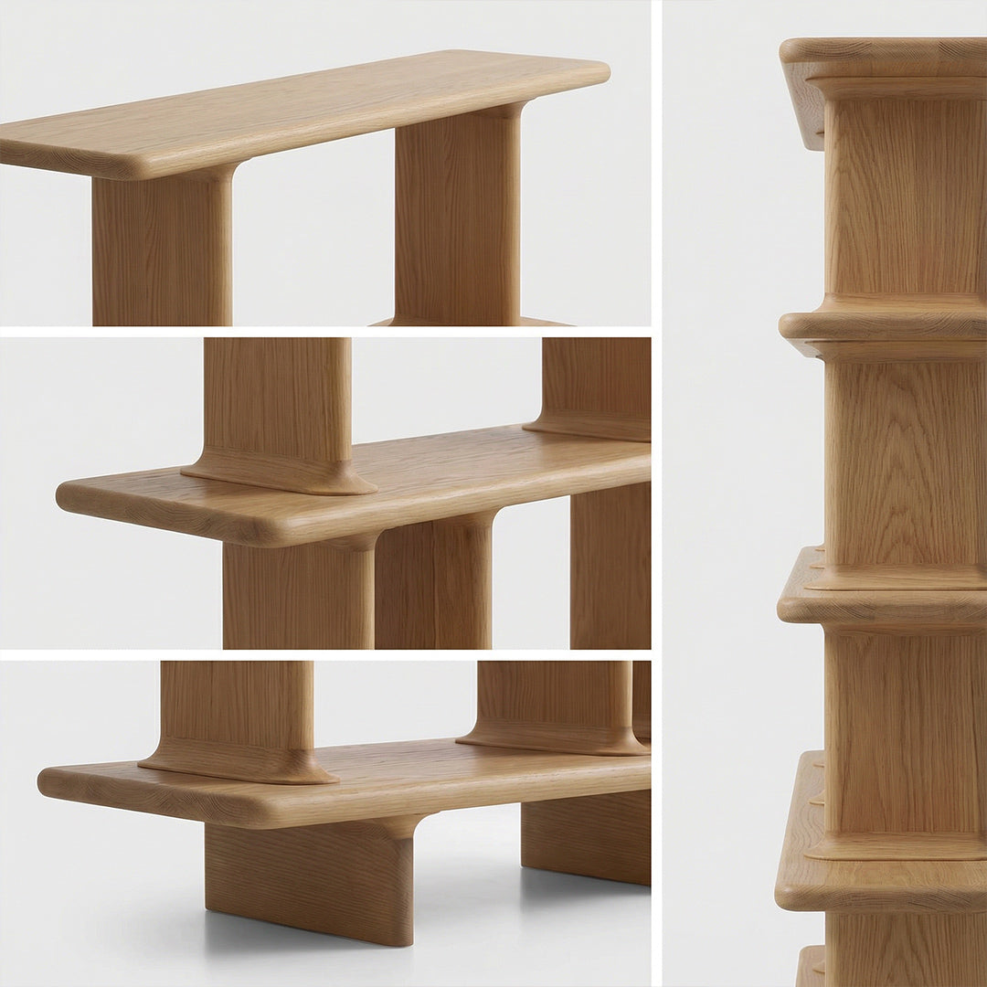French Retro Solid Ash Wood Bookshelf, Wall-Leaning Floor Open Storage Shelf, Designer Display Rack for Living Room