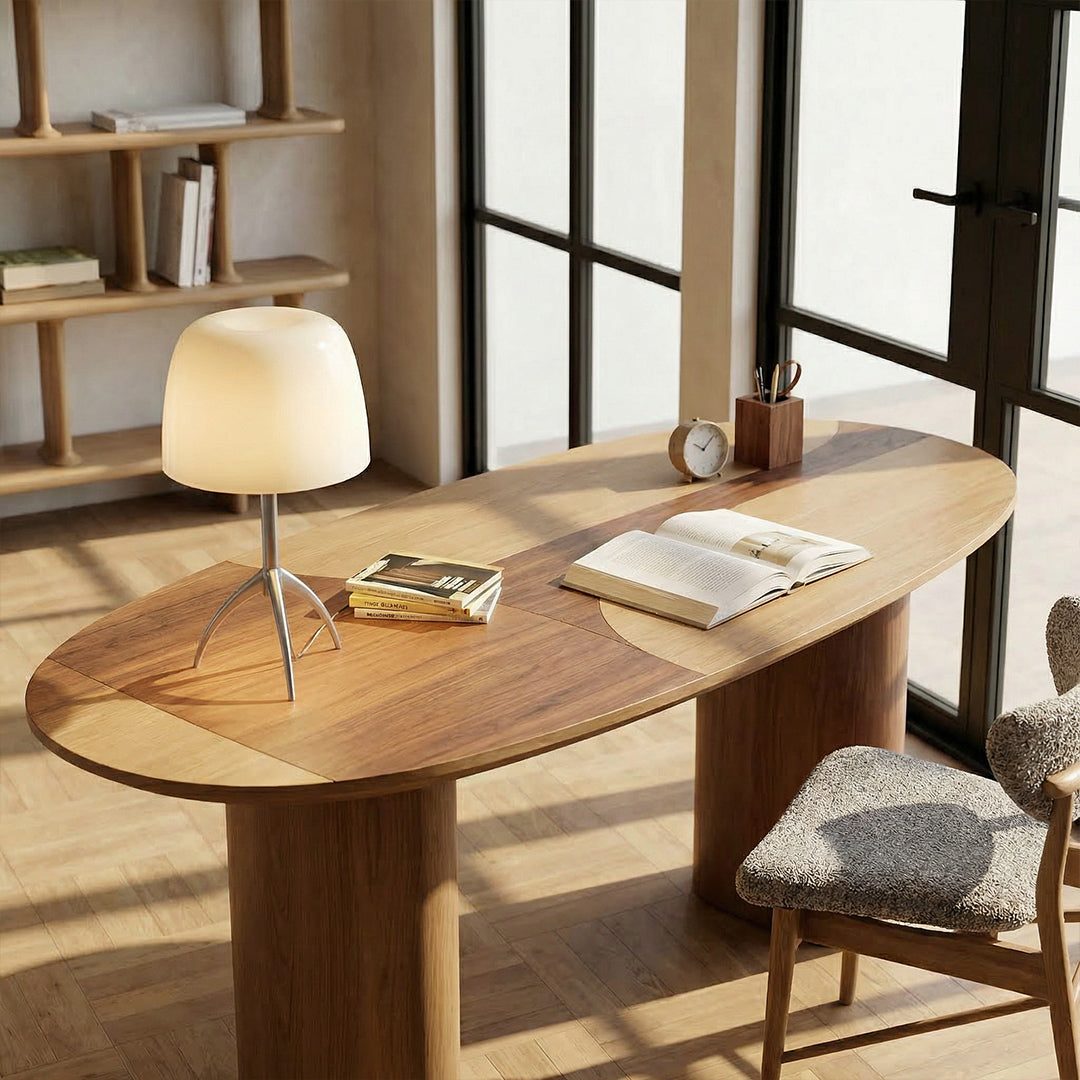 French Retro Solid Ash Wood Desk, Large Long Writing Table for Home Office Study, Natural Wood Style