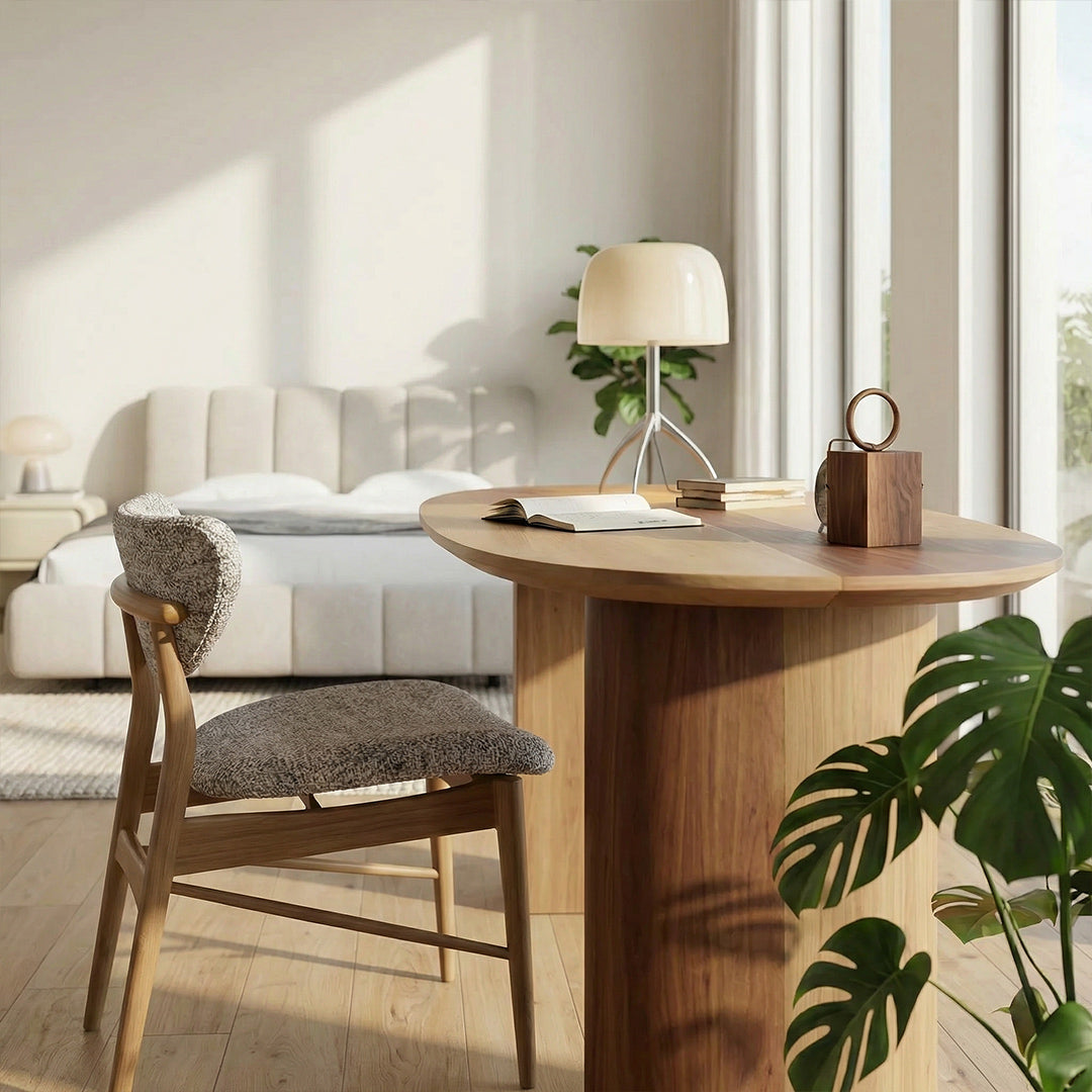 French Retro Solid Ash Wood Desk, Large Long Writing Table for Home Office Study, Natural Wood Style