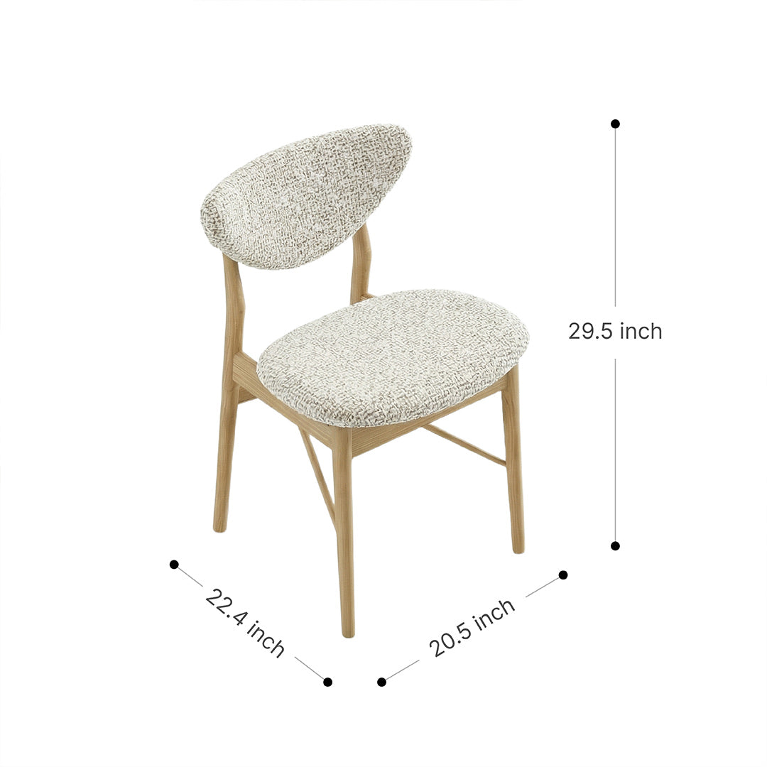SIV French Retro Dining Chair, Mela Circle Fabric Upholstered, North American FAS Ash Wood Accent Chair for Living & Dining Room