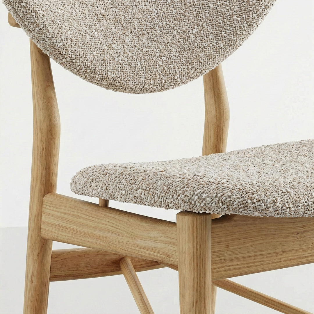 SIV French Retro Dining Chair, Mela Circle Fabric Upholstered, North American FAS Ash Wood Accent Chair for Living & Dining Room