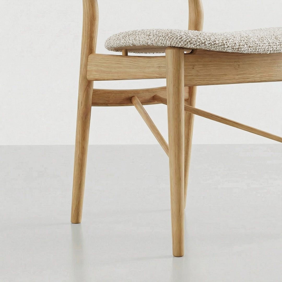 SIV French Retro Dining Chair, Mela Circle Fabric Upholstered, North American FAS Ash Wood Accent Chair for Living & Dining Room