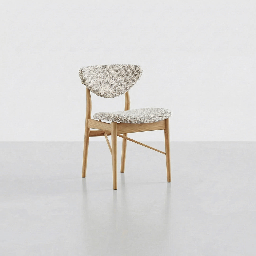 SIV French Retro Dining Chair, Mela Circle Fabric Upholstered, North American FAS Ash Wood Accent Chair for Living & Dining Room