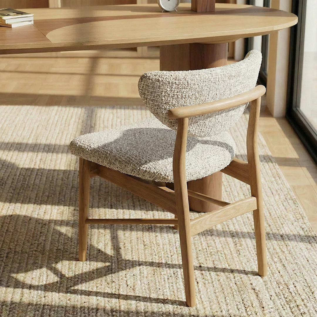 SIV French Retro Dining Chair, Mela Circle Fabric Upholstered, North American FAS Ash Wood Accent Chair for Living & Dining Room
