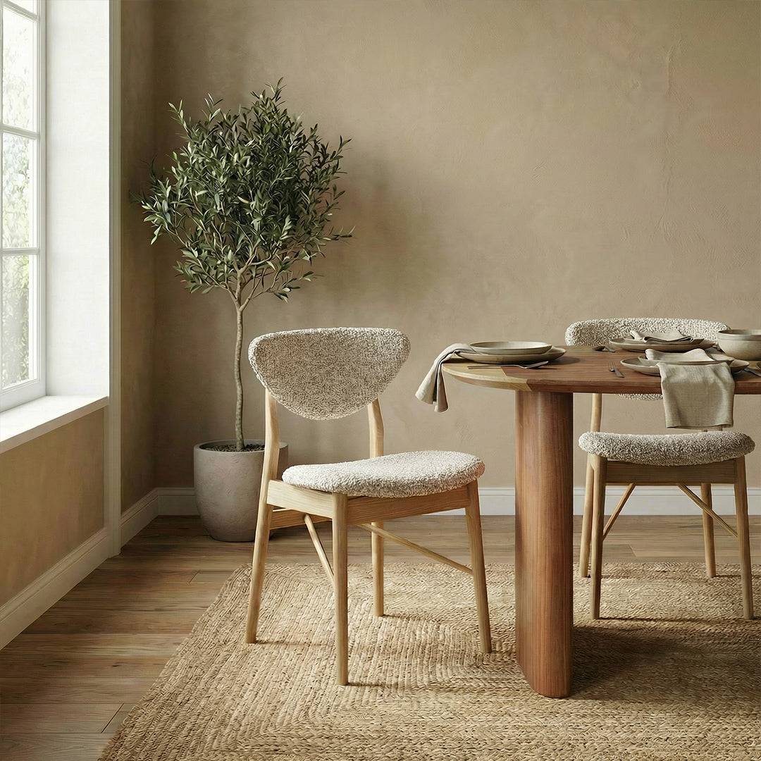 SIV French Retro Dining Chair, Mela Circle Fabric Upholstered, North American FAS Ash Wood Accent Chair for Living & Dining Room