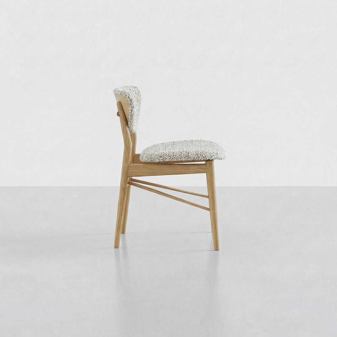 SIV French Retro Dining Chair, Mela Circle Fabric Upholstered, North American FAS Ash Wood Accent Chair for Living & Dining Room