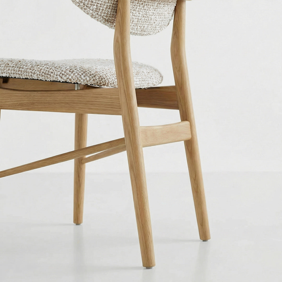 SIV French Retro Dining Chair, Mela Circle Fabric Upholstered, North American FAS Ash Wood Accent Chair for Living & Dining Room