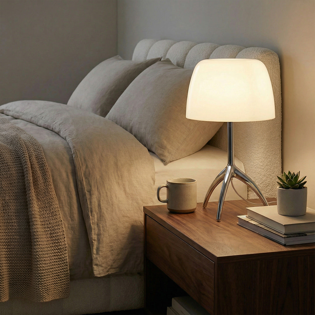 Vintage Contemporary Fabric & Iron Table Lamp, Warm Ambient Light with Glass Shade for Bedroom Living Room