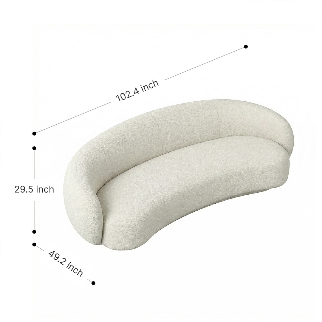 Fluffy Lamb Fleece Accent Chair with Solid Wood Frame, High Rebound Foam Cushion, Curved Round Design for Living Room Bedroom