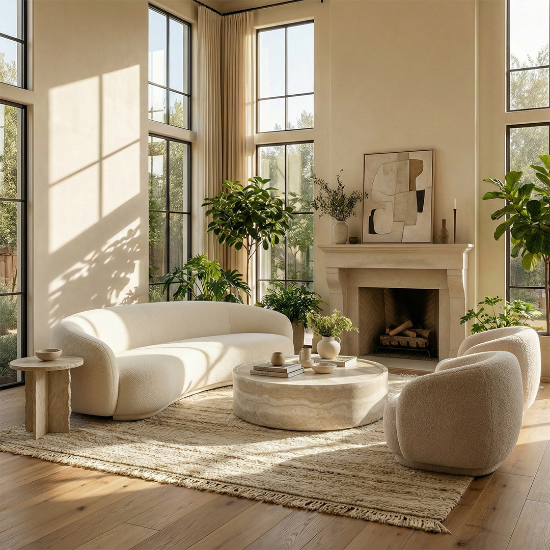Fluffy Lamb Fleece Accent Chair with Solid Wood Frame, High Rebound Foam Cushion, Curved Round Design for Living Room Bedroom