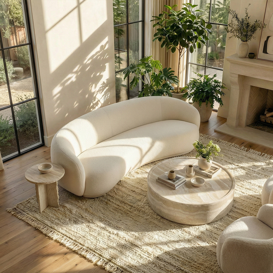 Fluffy Lamb Fleece Accent Chair with Solid Wood Frame, High Rebound Foam Cushion, Curved Round Design for Living Room Bedroom