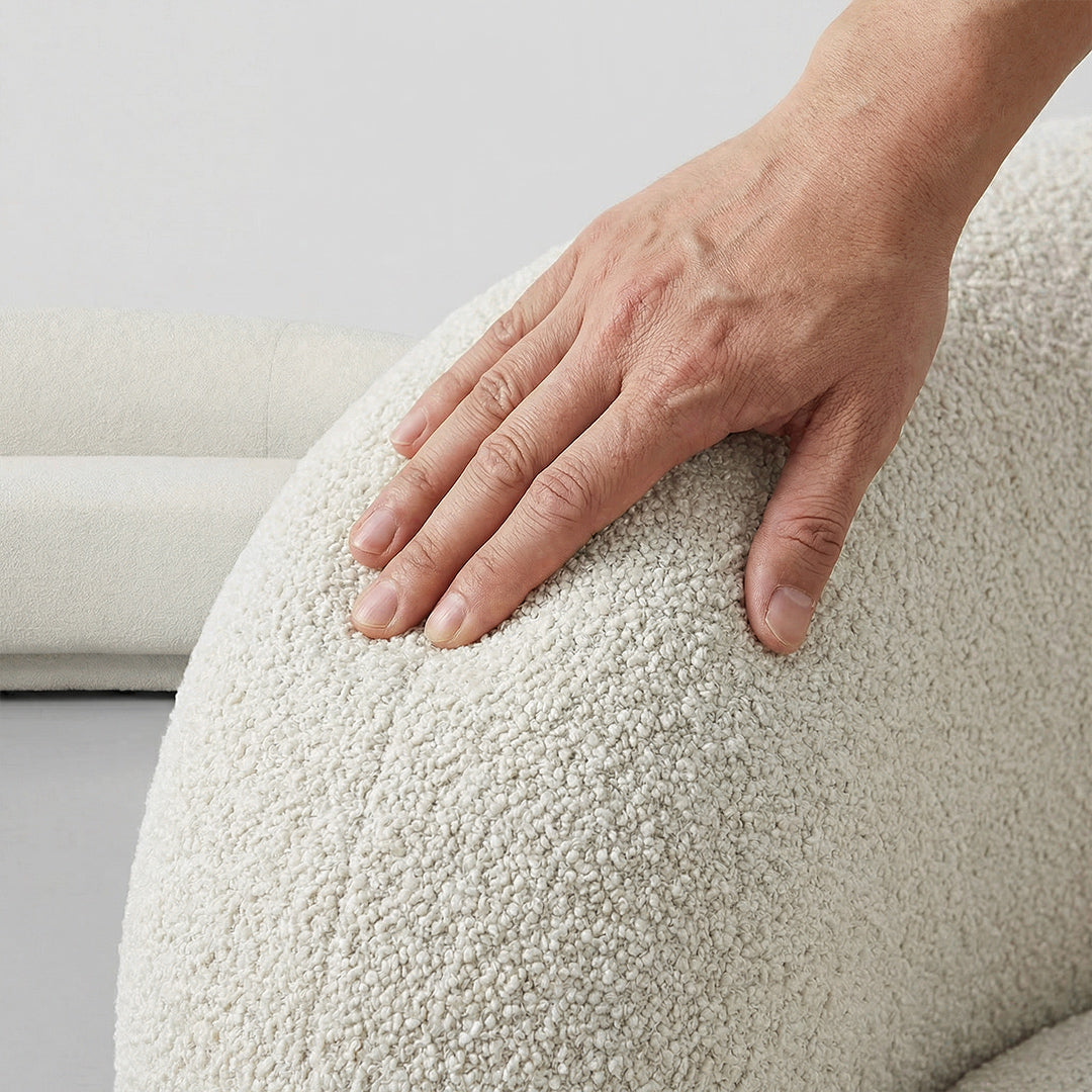 Fluffy Lamb Fleece Accent Chair with Solid Wood Frame, High Rebound Foam Cushion, Curved Round Design for Living Room Bedroom