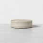 French Wabi-Sabi Round Coffee Table, Travertine Texture Finish, One-Piece FRP Construction, Recessed Design, Modern Accent Table for Living Room, Small Space & Home Décor