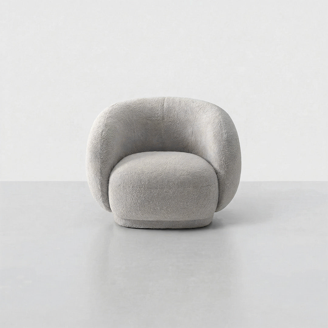 Modern Nordic Curved Cashew Shape Sofa, Fluffy Lamb Fleece Upholstered Sectional Sofa with Solid Wood Frame for Villa Hotel Living Room