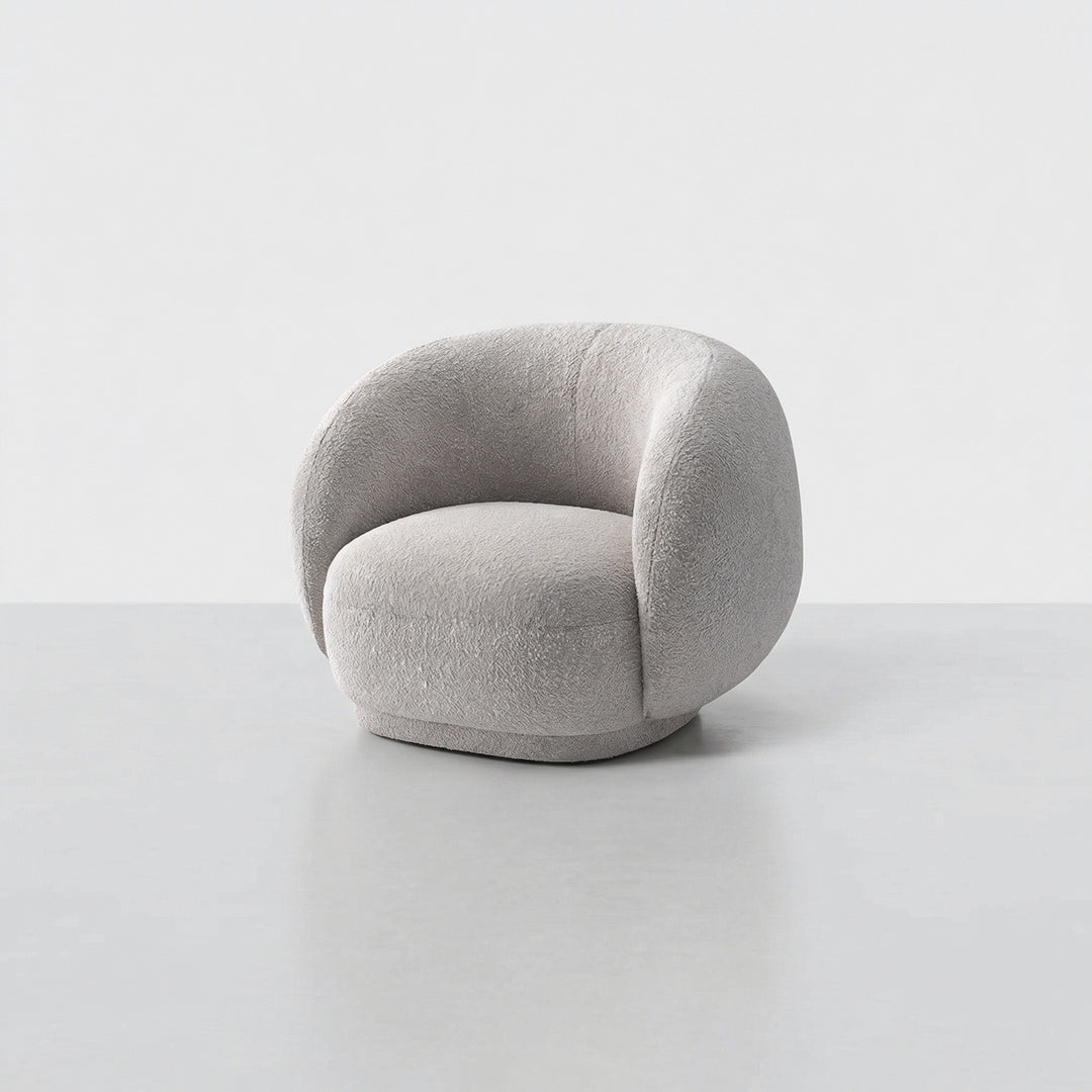 Modern Nordic Curved Cashew Shape Sofa, Fluffy Lamb Fleece Upholstered Sectional Sofa with Solid Wood Frame for Villa Hotel Living Room
