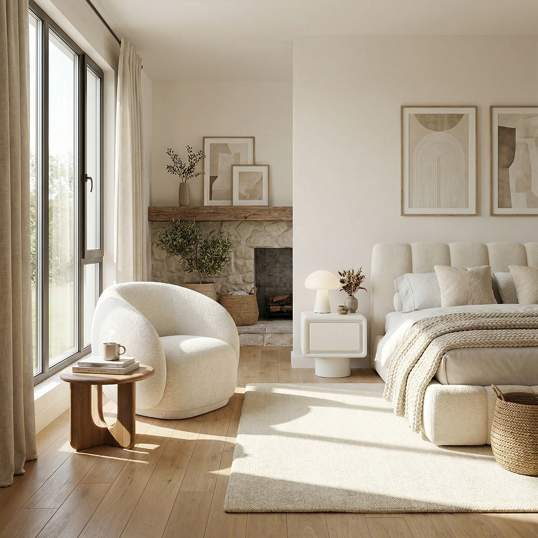 Modern Nordic Curved Cashew Shape Sofa, Fluffy Lamb Fleece Upholstered Sectional Sofa with Solid Wood Frame for Villa Hotel Living Room