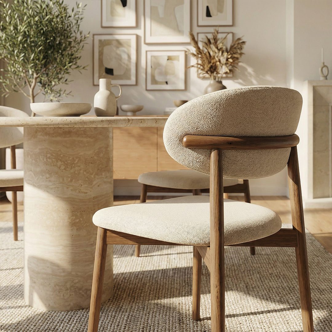 Nordic Minimalist Dining Chair with Solid Ash Wood Frame, Upholstered Accent Chair for Kitchen Dining Room