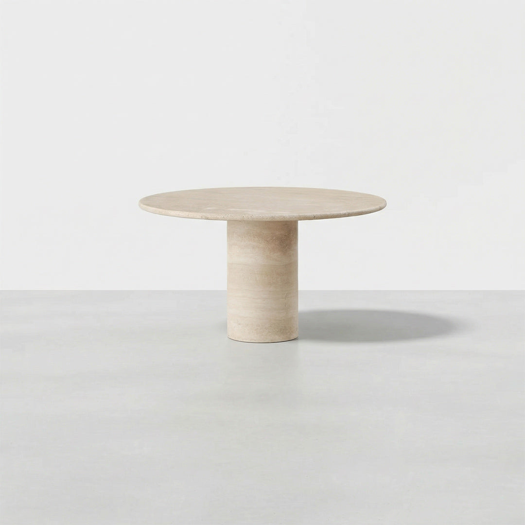 Luxury Round Travertine Dining Table, Natural Roman Travertine Top with Anti-Penetration Treatment, Wabi-Sabi Style for Dining Room