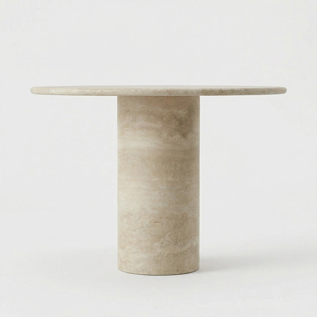 Luxury Round Travertine Dining Table, Natural Roman Travertine Top with Anti-Penetration Treatment, Wabi-Sabi Style for Dining Room