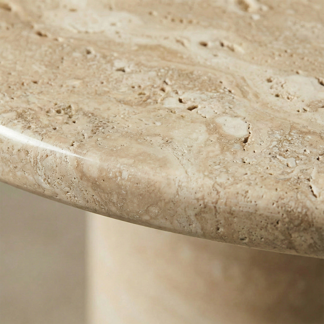 Luxury Round Travertine Dining Table, Natural Roman Travertine Top with Anti-Penetration Treatment, Wabi-Sabi Style for Dining Room