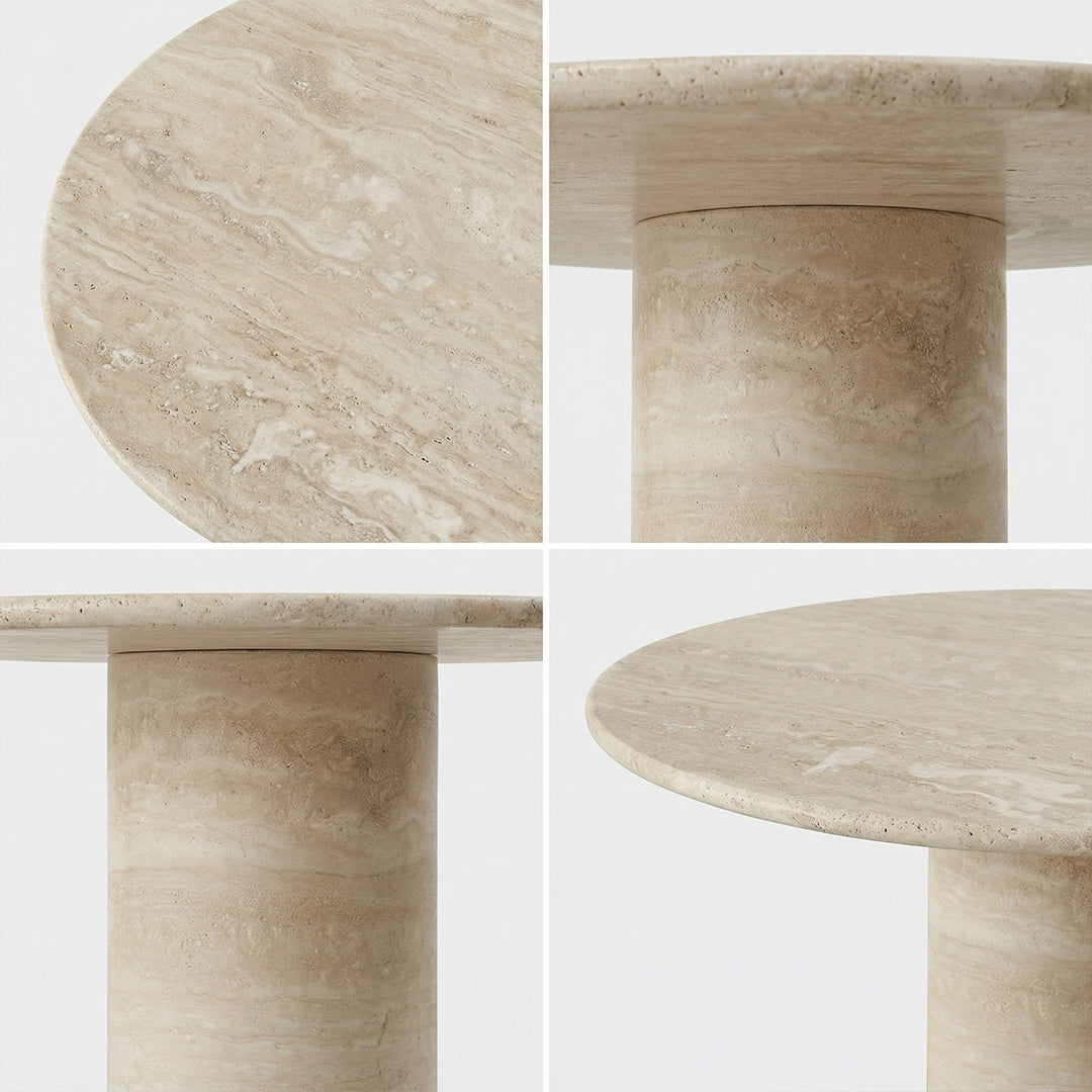Luxury Round Travertine Dining Table, Natural Roman Travertine Top with Anti-Penetration Treatment, Wabi-Sabi Style for Dining Room