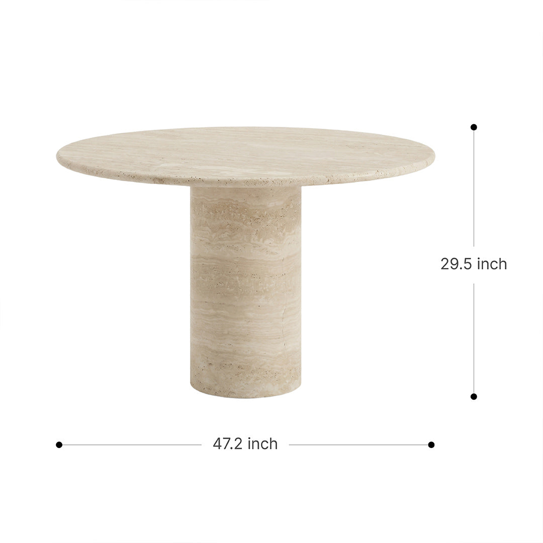 Luxury Round Travertine Dining Table, Natural Roman Travertine Top with Anti-Penetration Treatment, Wabi-Sabi Style for Dining Room