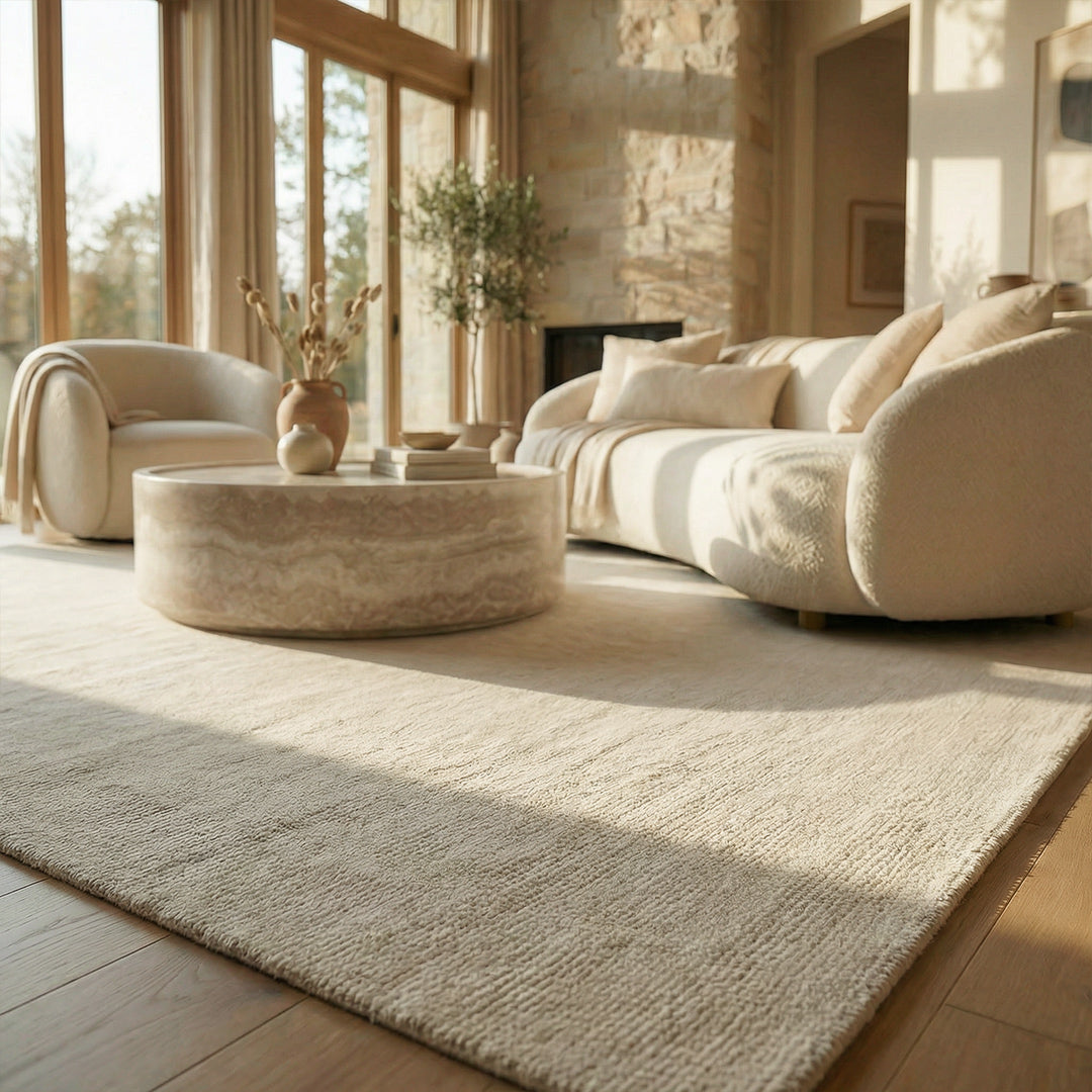 Mid-Century Cream Style Area Rug, Upgrade Twisted Faux Sisal Rug, Waterproof Stain Resistant Washable Rug for Living Room Bedroom