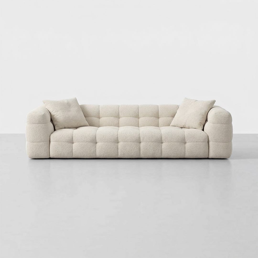 Vintage Retro Marshmallow Sofa, Skin-Friendly Lamb Fleece Fabric, 65cm Deep Seat Sofa for Living Room