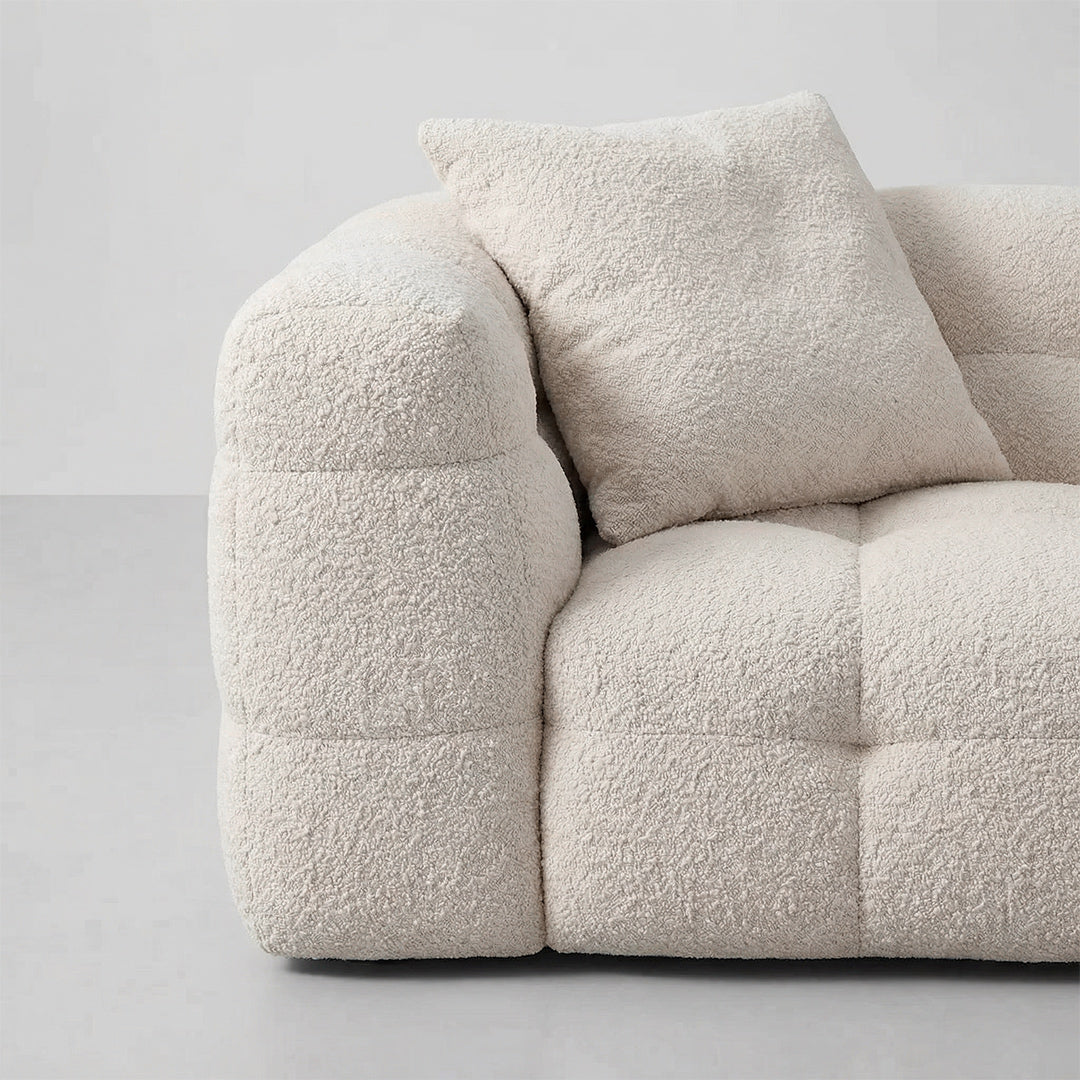 Vintage Retro Marshmallow Sofa, Skin-Friendly Lamb Fleece Fabric, 65cm Deep Seat Sofa for Living Room