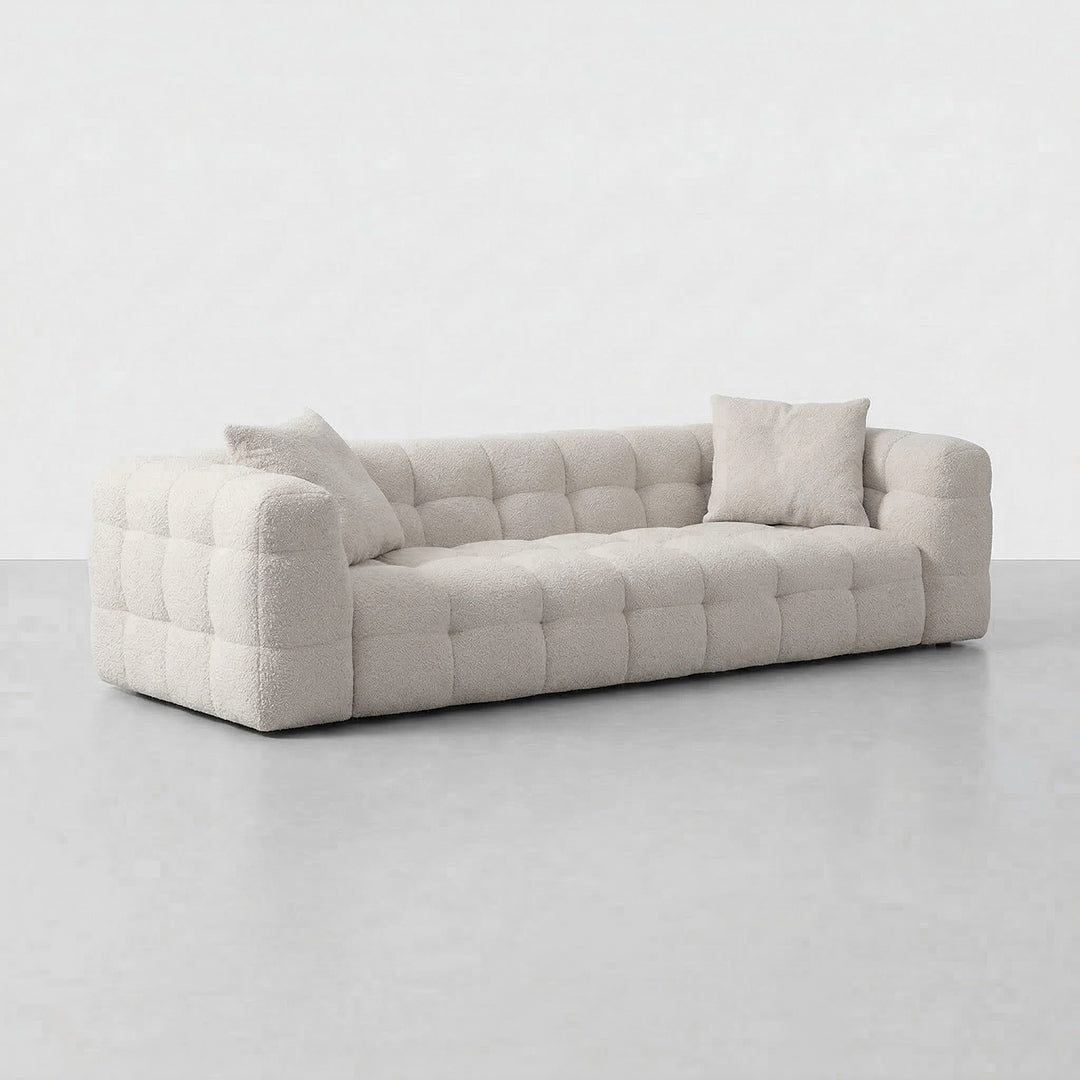 Vintage Retro Marshmallow Sofa, Skin-Friendly Lamb Fleece Fabric, 65cm Deep Seat Sofa for Living Room