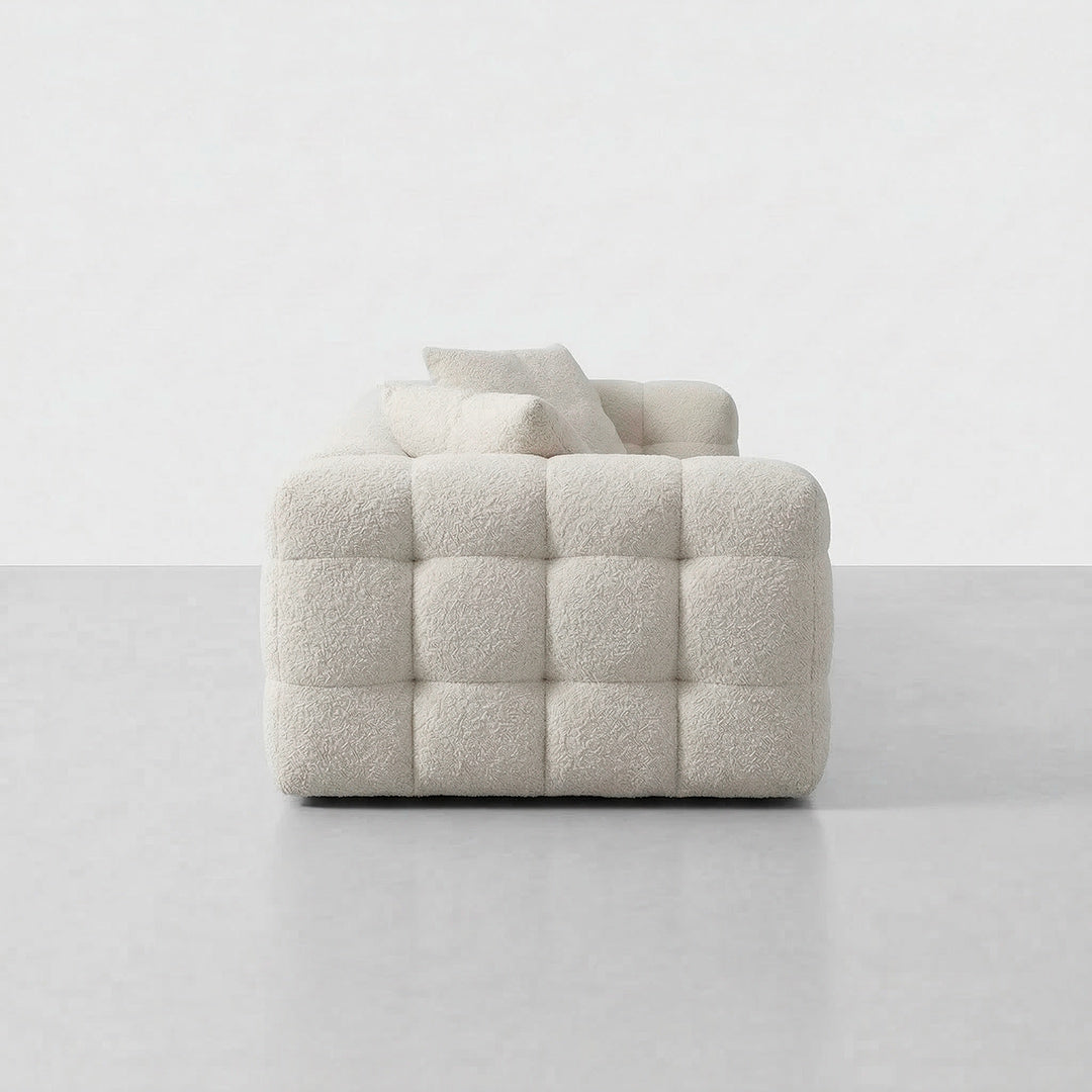 Vintage Retro Marshmallow Sofa, Skin-Friendly Lamb Fleece Fabric, 65cm Deep Seat Sofa for Living Room