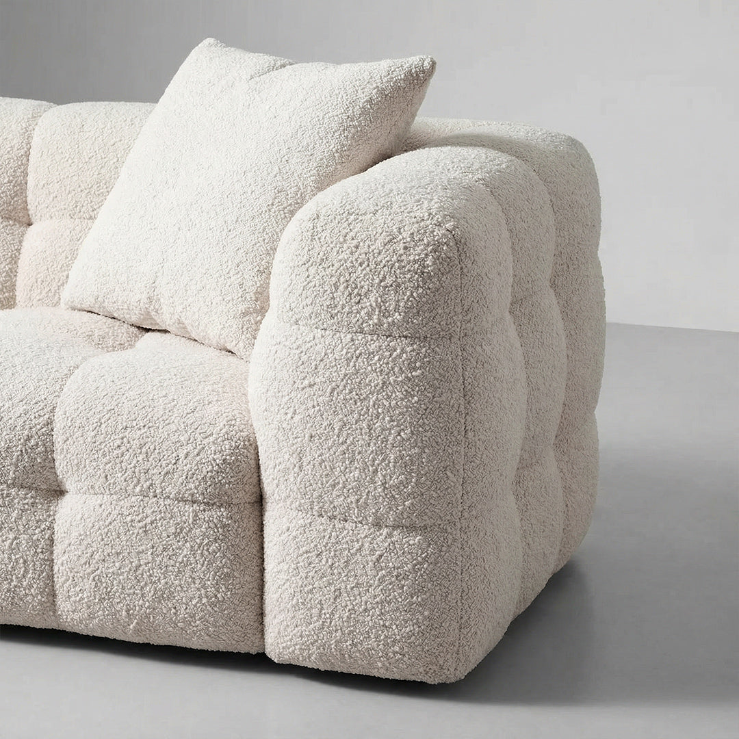 Vintage Retro Marshmallow Sofa, Skin-Friendly Lamb Fleece Fabric, 65cm Deep Seat Sofa for Living Room
