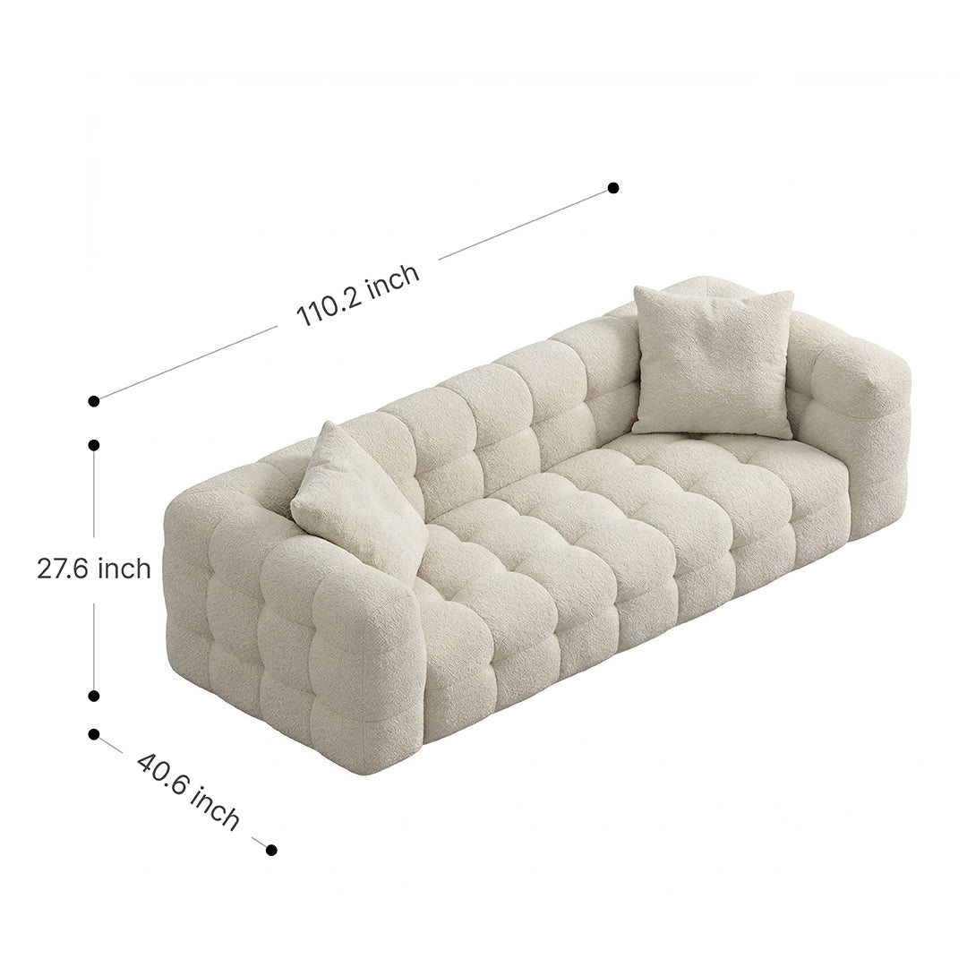 Vintage Retro Marshmallow Sofa, Skin-Friendly Lamb Fleece Fabric, 65cm Deep Seat Sofa for Living Room