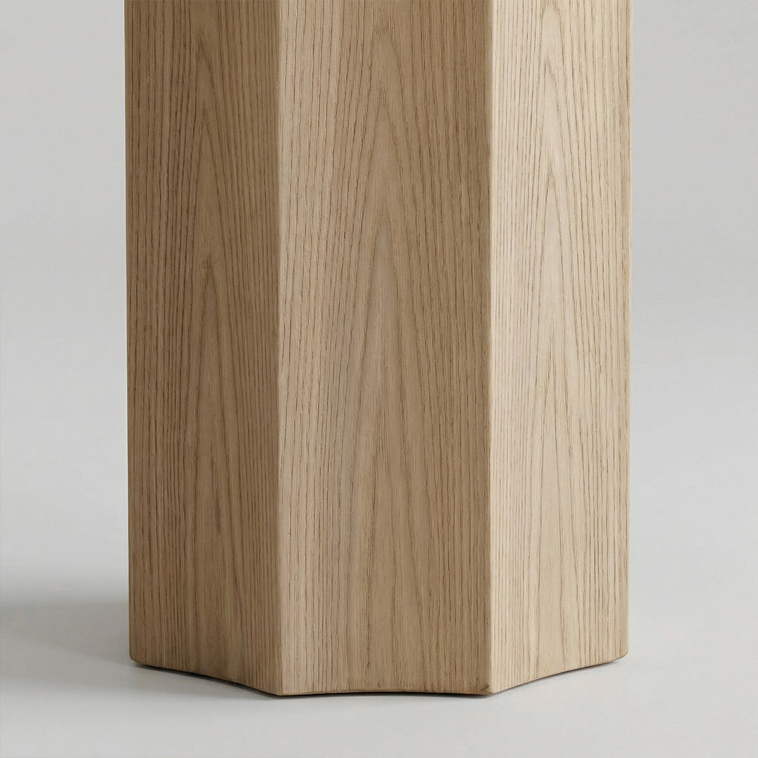 Modern Sculptural Travertine End Table, White Oak Base Round Accent Table for Living Room