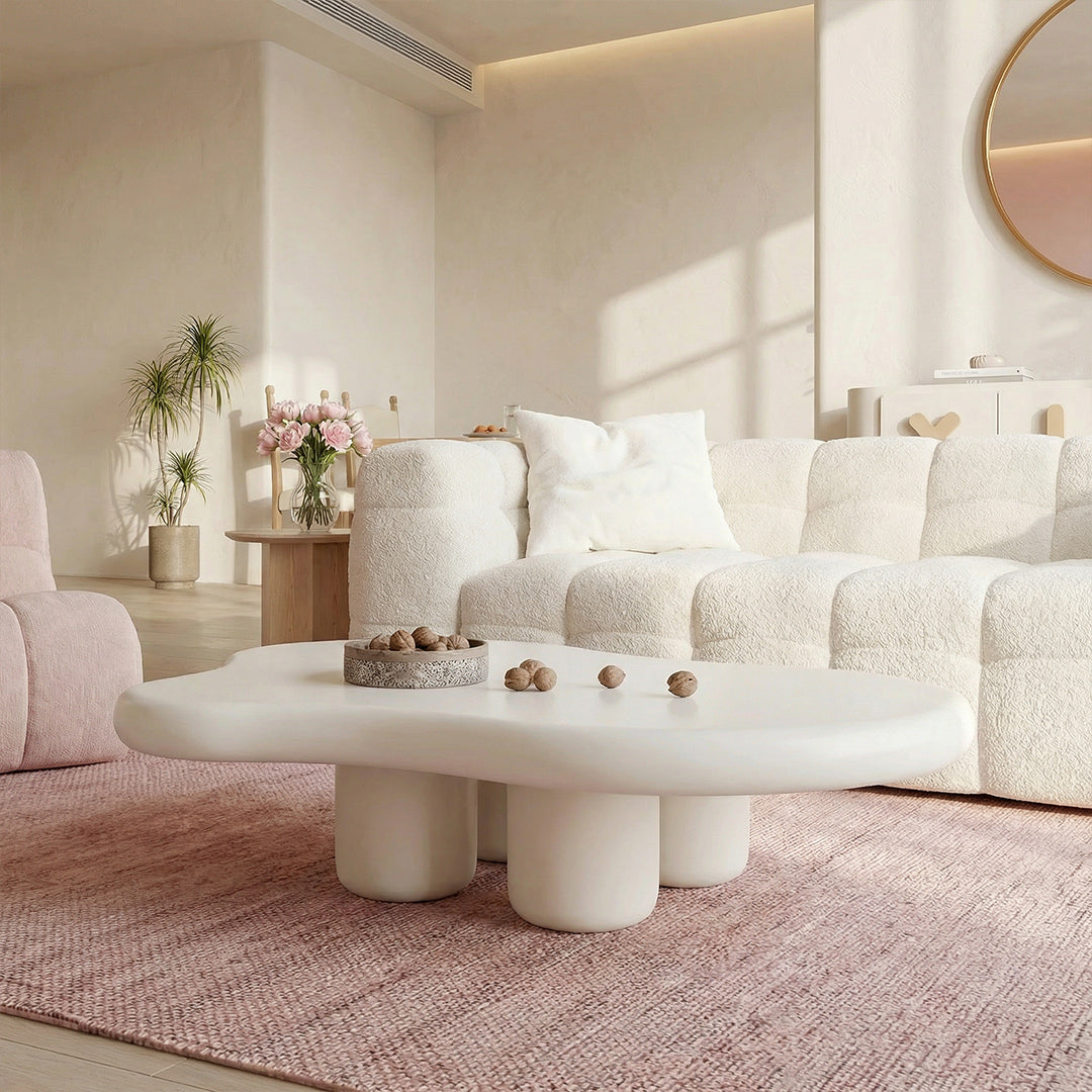 Creative Cloud Shaped Coffee Table, One-Piece FRP Construction Modern Accent Table for Home