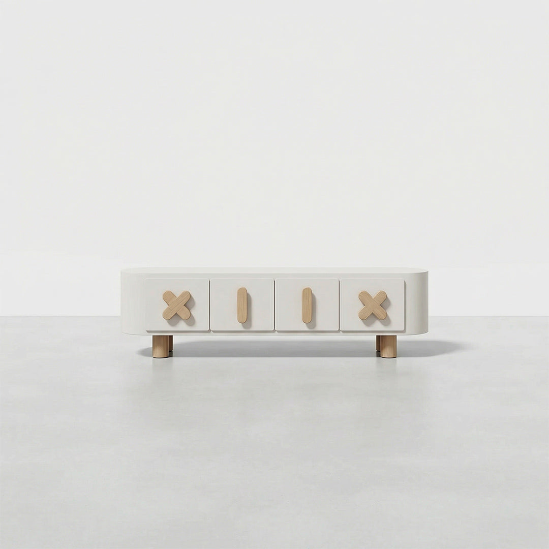 Cream Style TV Stand and Coffee Table Set, ENF-Class Solid Wood with Sintered Stone Top, Modern Minimalist Living Room Furniture
