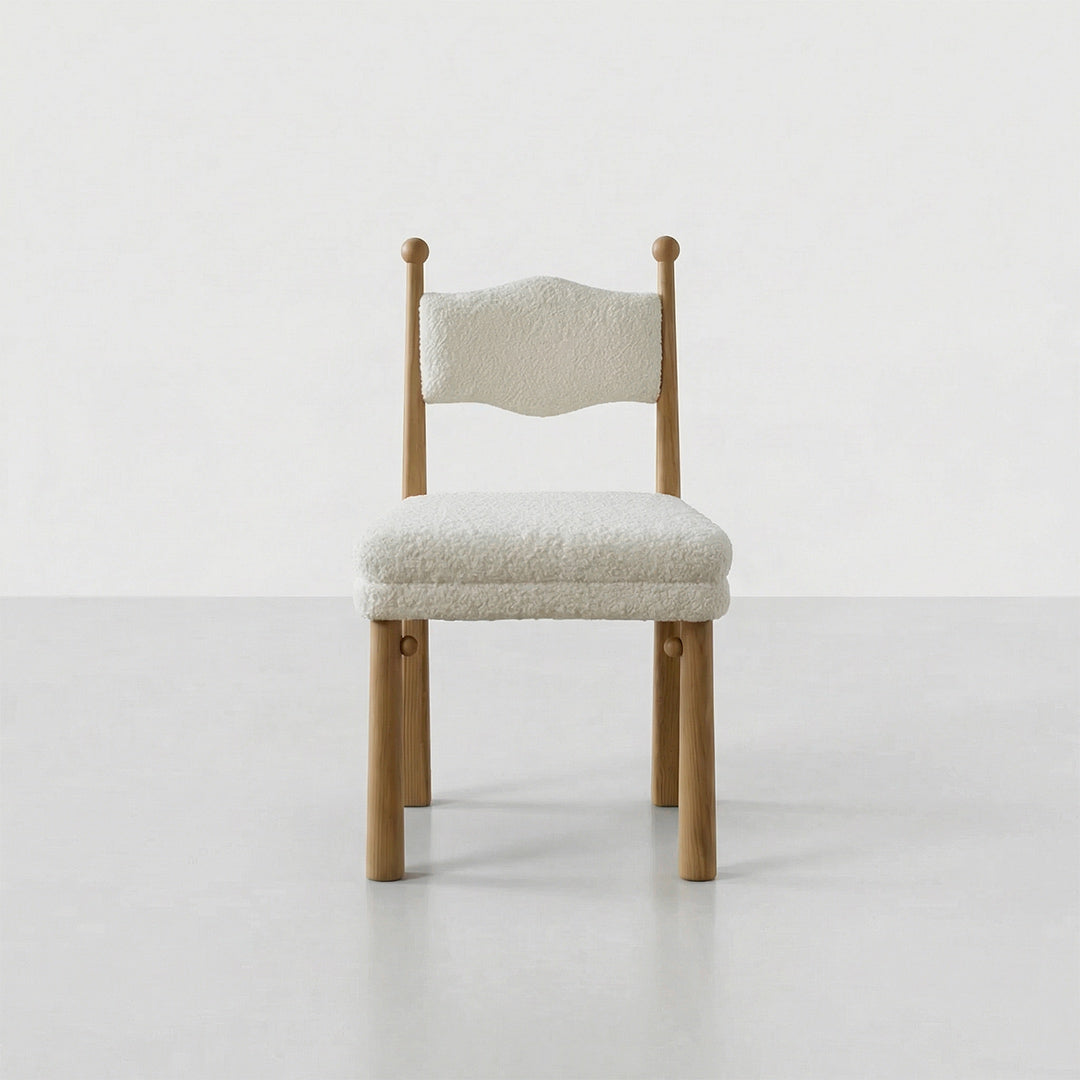 French Retro Dining Chair, Mid Century Modern Accent Chair with Solid Ash Wood Frame, Upholstered Chenille Fabric Side Chair for Living Room Kitchen
