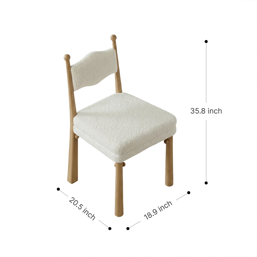 French Retro Dining Chair, Mid Century Modern Accent Chair with Solid Ash Wood Frame, Upholstered Chenille Fabric Side Chair for Living Room Kitchen