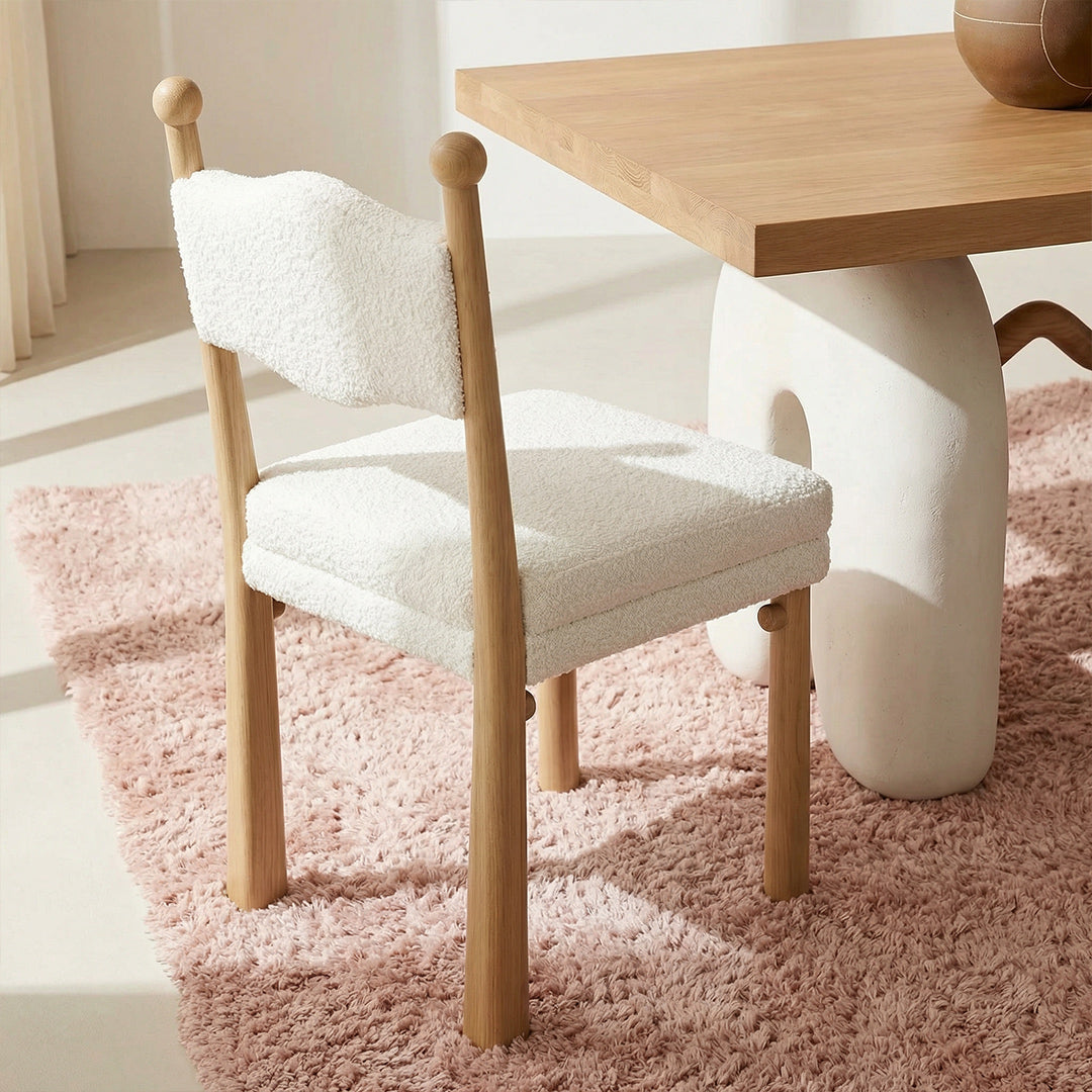 French Retro Dining Chair, Mid Century Modern Accent Chair with Solid Ash Wood Frame, Upholstered Chenille Fabric Side Chair for Living Room Kitchen