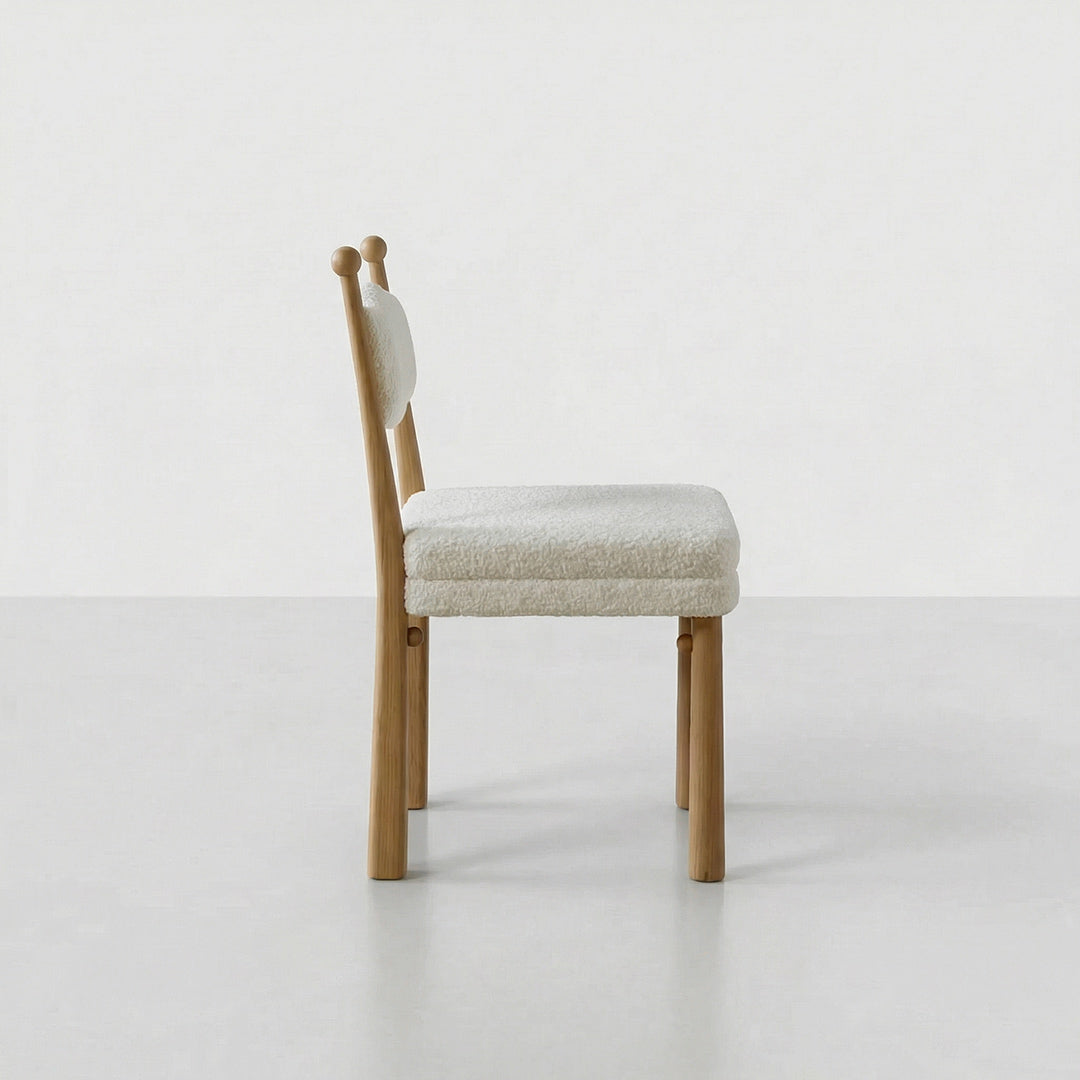 French Retro Dining Chair, Mid Century Modern Accent Chair with Solid Ash Wood Frame, Upholstered Chenille Fabric Side Chair for Living Room Kitchen