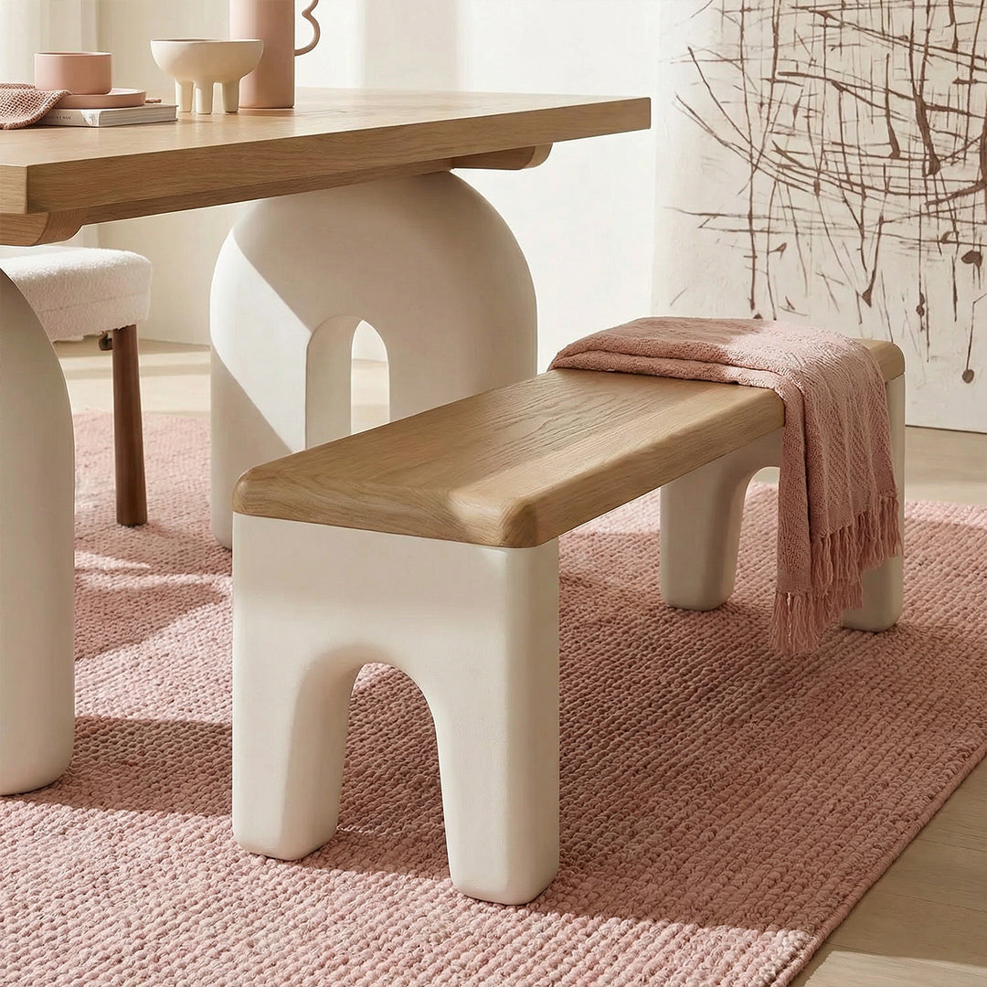 French Cream Style Dining Table, North American White Oak Veneer Kitchen Table with Eco-Friendly Open Paint, SGS Certified Solid Wood Frame for Small Space