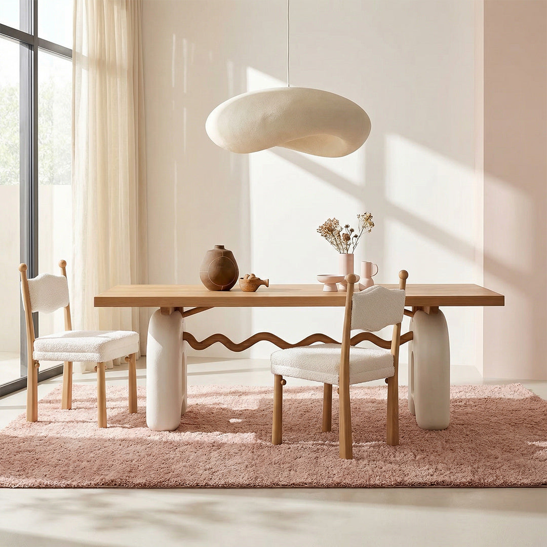 French Cream Retro Solid Wood Dining Table Set, North American White Oak with Open-Pore Eco-Paint, Multi-Functional Table for Dining Room & Study