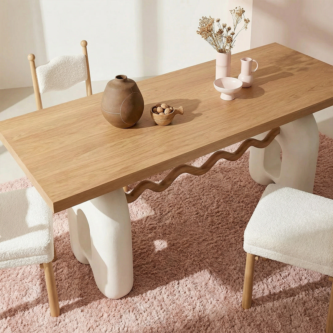 French Cream Retro Solid Wood Dining Table Set, North American White Oak with Open-Pore Eco-Paint, Multi-Functional Table for Dining Room & Study